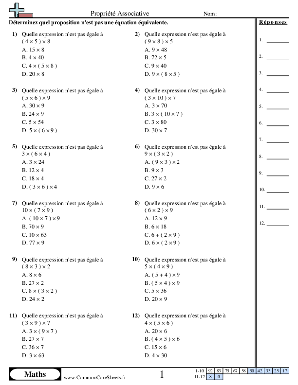 News & Updates - Trouver une Expression Équivalente grâce à la Propriété Associative  worksheet